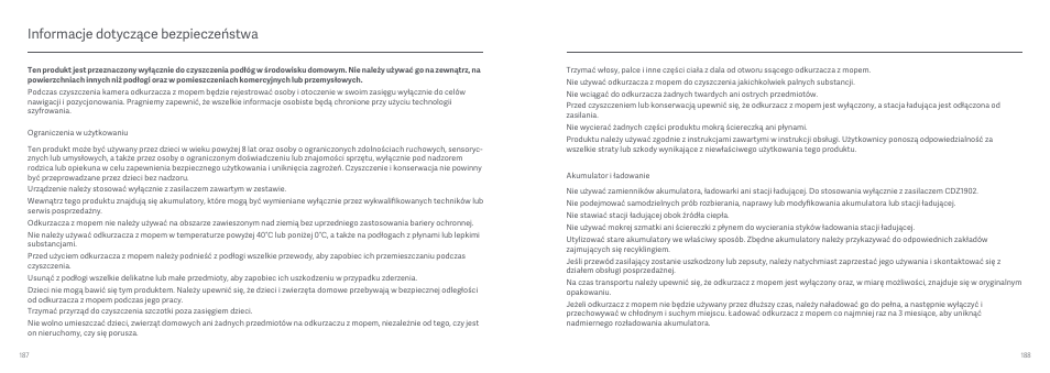Informacje dotyczące bezpieczeństwa | Xiaomi Mi Robot Vacuum-Mop User Manual | Page 96 / 182