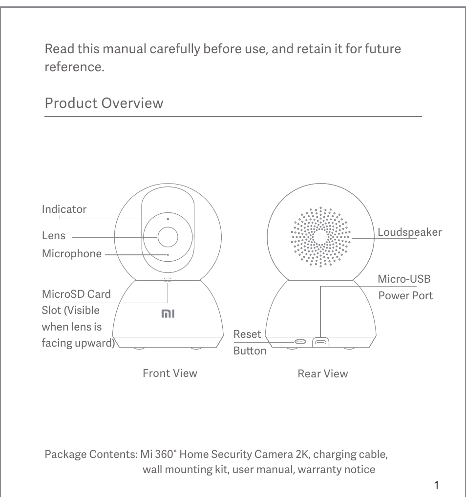 Product overview | Xiaomi Mi 360° User Manual | Page 2 / 169