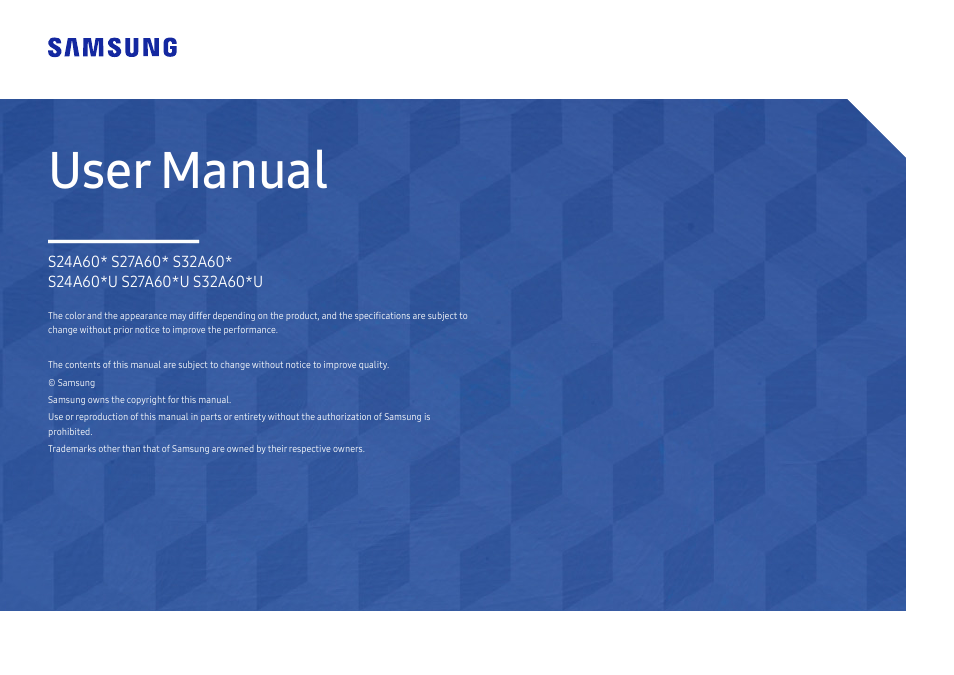 Samsung S27A600UUN 27" 16:9 FreeSync QHD HDR IPS Monitor User Manual | 47 pages