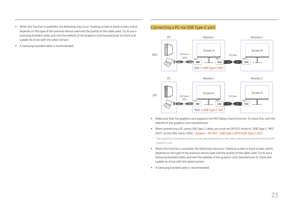 Connecting a pc via usb type-c port | Samsung S27A600UUN 27" 16:9 FreeSync QHD HDR IPS Monitor User Manual | Page 23 / 47
