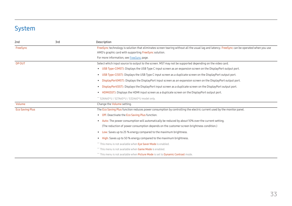 System, System 33, 33 system | Samsung S27A600UUN 27" 16:9 FreeSync QHD HDR IPS Monitor User Manual | Page 33 / 47