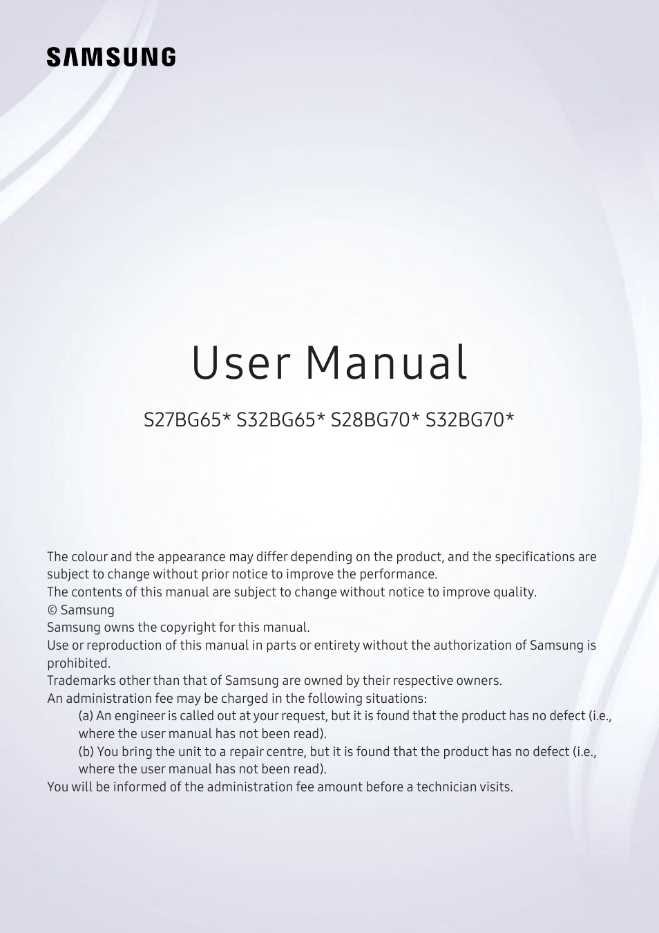 Samsung Odyssey G70B 28" 4K HDR 144 Hz Gaming Monitor User Manual | 49 pages