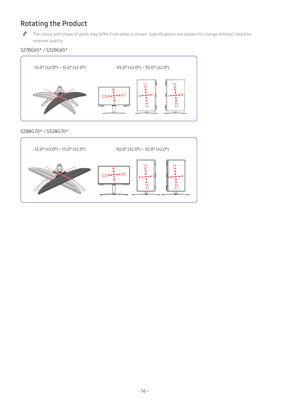 Rotating the product, 16 rotating the product | Samsung Odyssey G70B 28" 4K HDR 144 Hz Gaming Monitor User Manual | Page 16 / 49