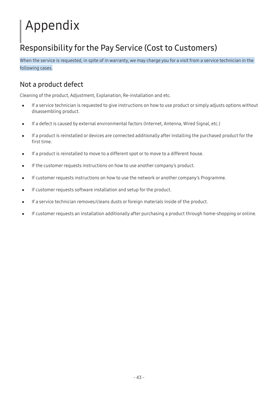 Appendix, Not a product defect, 43 not a product defect | Samsung Odyssey G70B 28" 4K HDR 144 Hz Gaming Monitor User Manual | Page 43 / 49