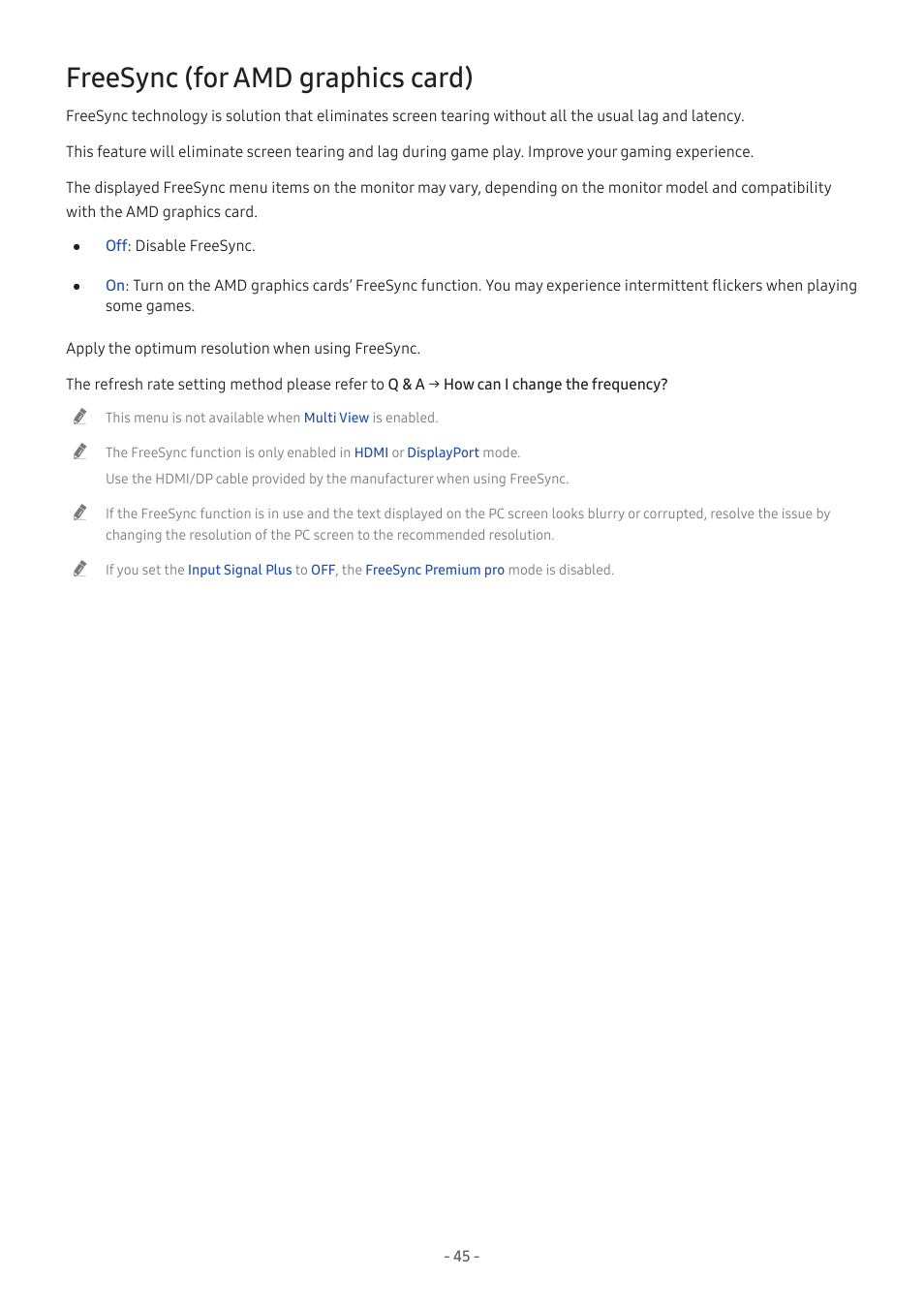 Freesync (for amd graphics card) | Samsung Odyssey G70B 28" 4K HDR 144 Hz Gaming Monitor User Manual | Page 45 / 49