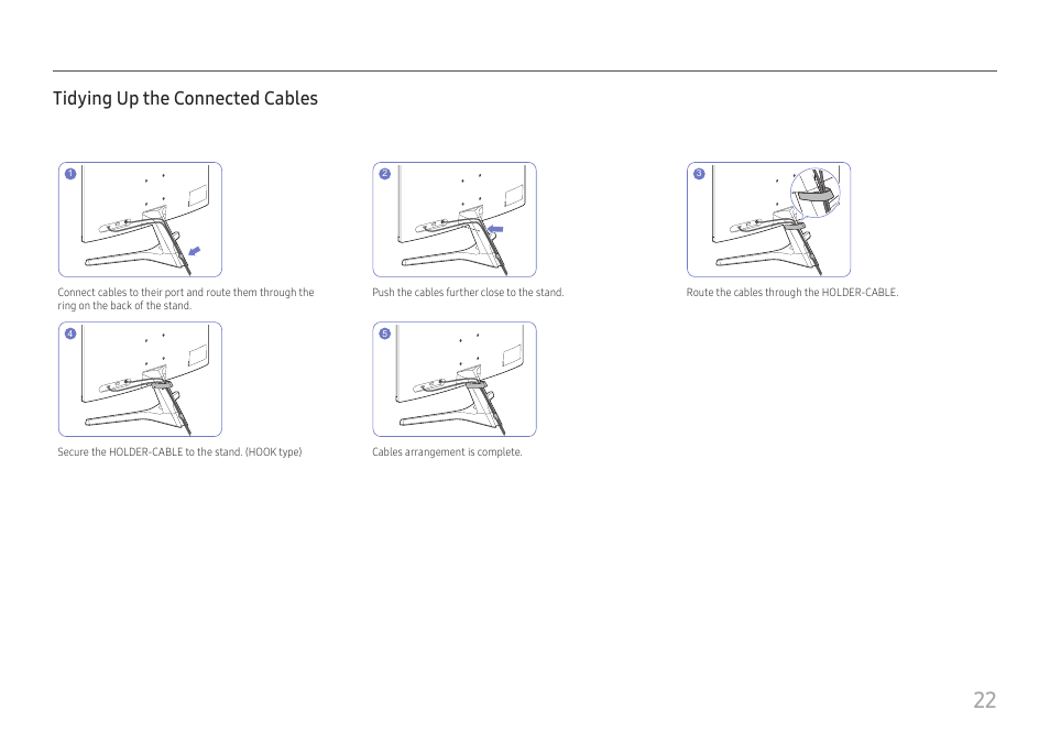 Tidying up the connected cables | Samsung SR35 S27R356FHN 27" 16:9 FreeSync IPS Monitor User Manual | Page 22 / 44