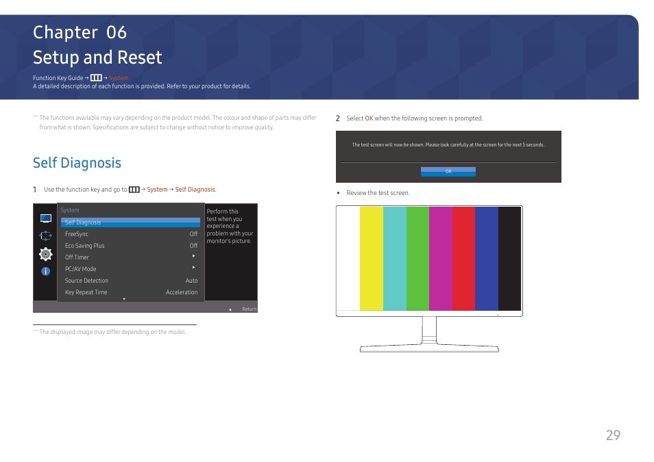 Setup and reset, Self diagnosis, Chapter 06 | Samsung SR35 S27R356FHN 27" 16:9 FreeSync IPS Monitor User Manual | Page 29 / 44