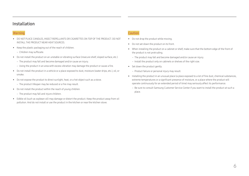 Installation, Installation 6 | Samsung SR35 S27R356FHN 27" 16:9 FreeSync IPS Monitor User Manual | Page 6 / 44