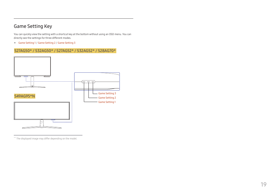 Game setting key | Samsung G52A 32" 16:9 165 Hz IPS Gaming Monitor User Manual | Page 19 / 57