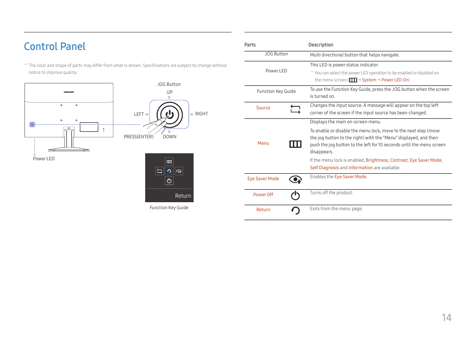 Control panel, 14 control panel | Samsung S24A336NHN 24" 16:9 LCD Monitor User Manual | Page 14 / 34