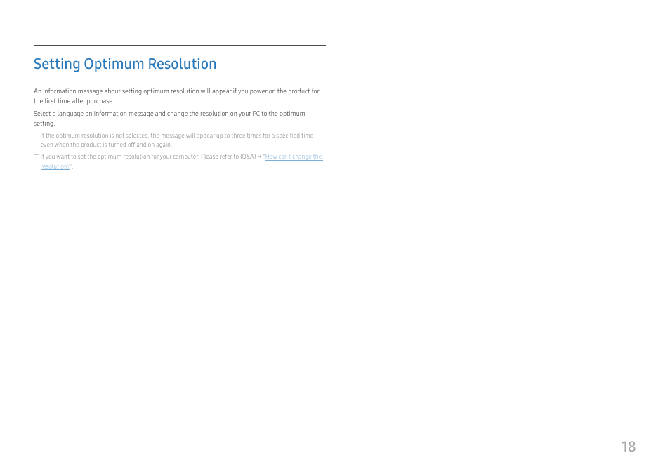 Setting optimum resolution, 18 setting optimum resolution | Samsung S24A336NHN 24" 16:9 LCD Monitor User Manual | Page 18 / 34