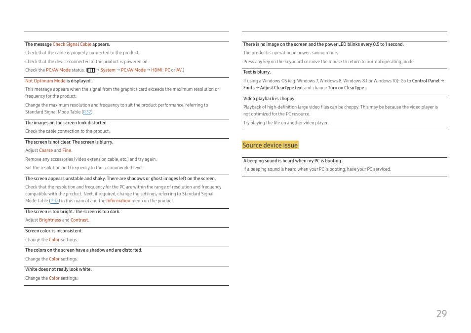 Source device issue | Samsung S24A336NHN 24" 16:9 LCD Monitor User Manual | Page 29 / 34