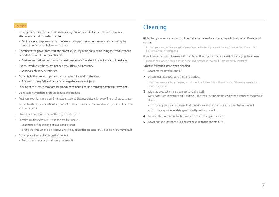 Cleaning, Cleaning 7 | Samsung S24A336NHN 24" 16:9 LCD Monitor User Manual | Page 7 / 34