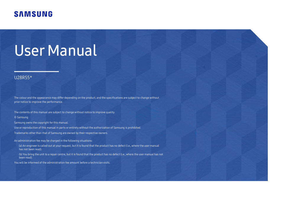 Samsung ViewFinity UR50 28" 16:9 4K HDR FreeSync IPS Monitor User Manual | 46 pages