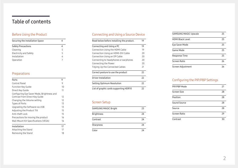 Samsung ViewFinity UR50 28" 16:9 4K HDR FreeSync IPS Monitor User Manual | Page 2 / 46