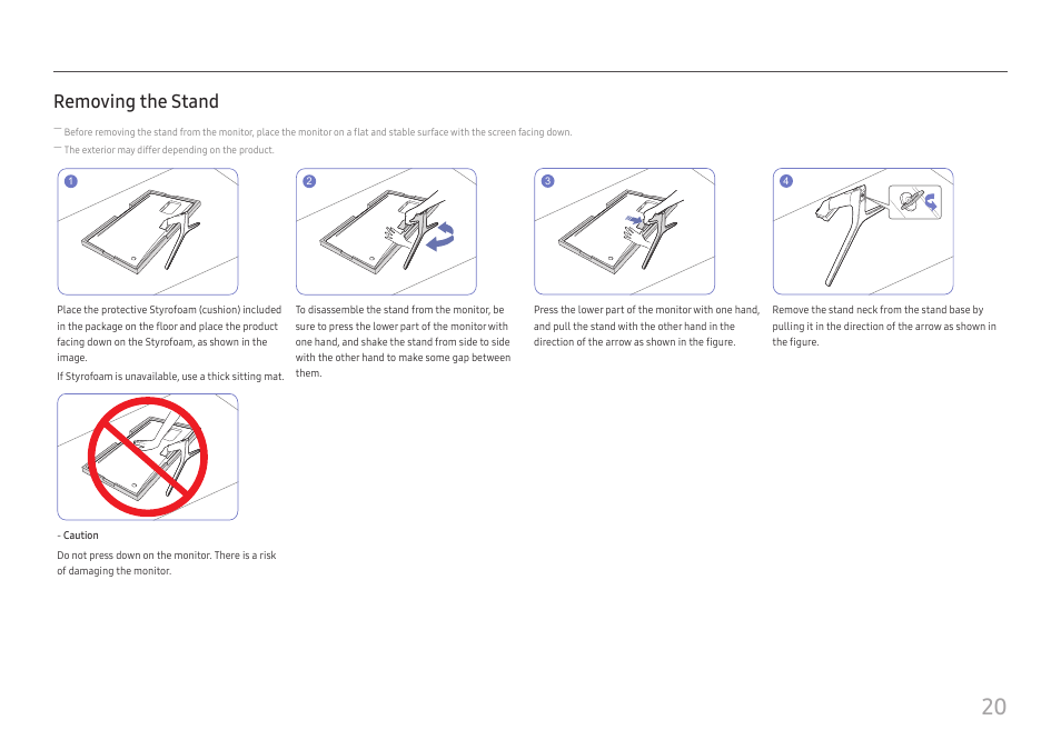 Removing the stand | Samsung U32J590 31.5" 16:9 4K UHD LCD Monitor User Manual | Page 20 / 48