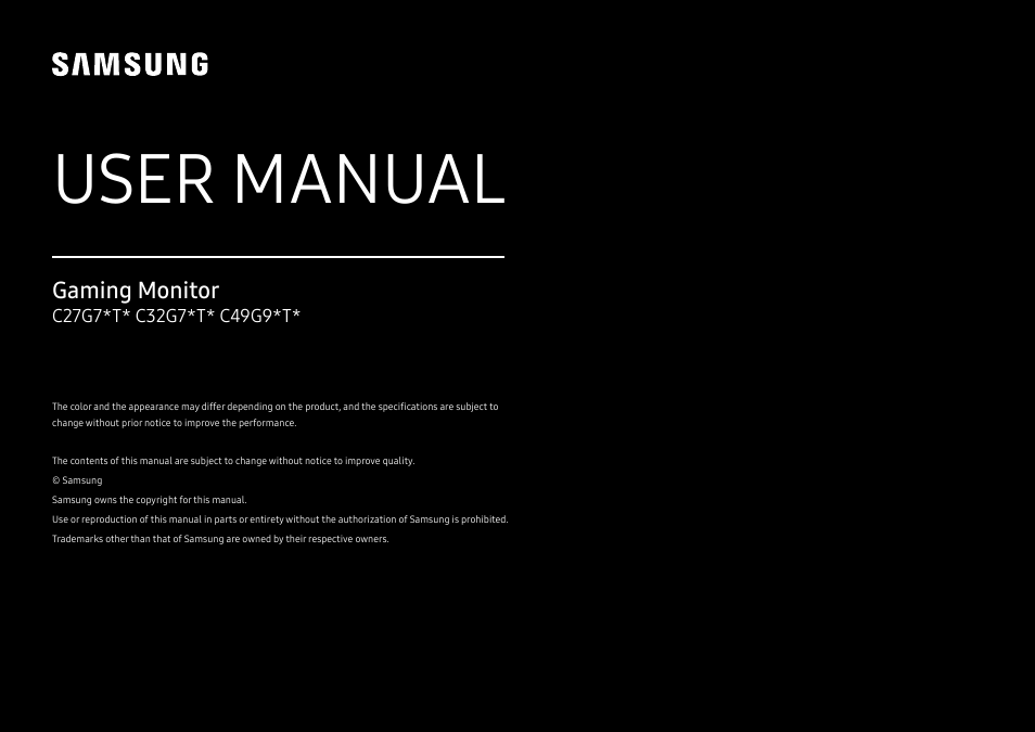Samsung 49" Odyssey G9 32:9 240 Hz Curved HDR G-SYNC VA Gaming Monitor User Manual | 46 pages