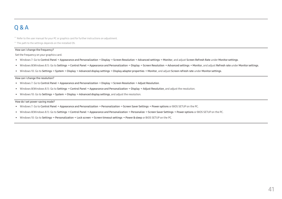 Q & a, How can i change the, Resolution | 41 q & a | Samsung 49" Odyssey G9 32:9 240 Hz Curved HDR G-SYNC VA Gaming Monitor User Manual | Page 41 / 46