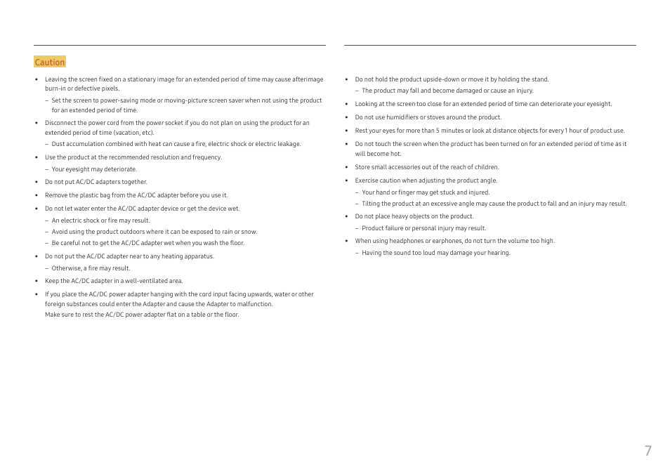 Caution | Samsung 49" Odyssey G9 32:9 240 Hz Curved HDR G-SYNC VA Gaming Monitor User Manual | Page 7 / 46