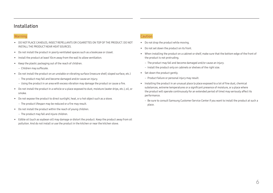 Installation, Installation 6 | Samsung 390 Series C24F390 24" 16:9 Curved FreeSync LCD Monitor User Manual | Page 6 / 46