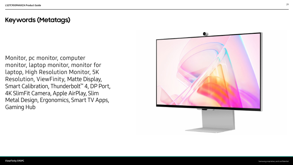 Keywords (metatags) | Samsung ViewFinity S9 27" 5K HDR Monitor with Webcam User Manual | Page 29 / 32
