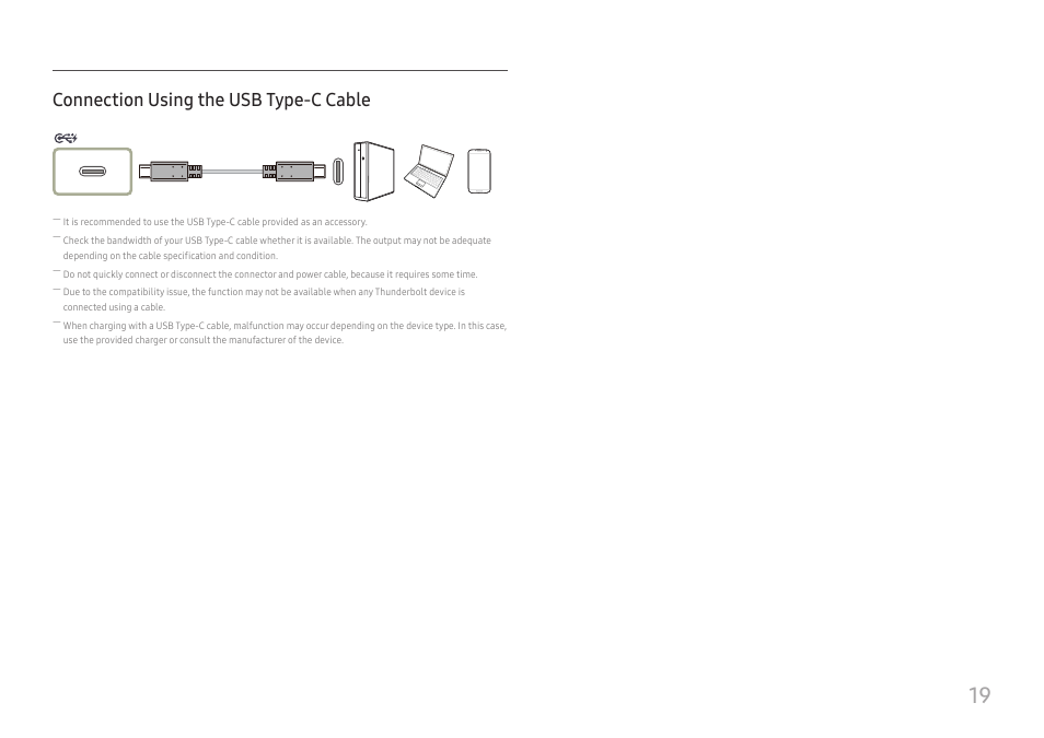 Connection using the usb type-c cable | Samsung ViewFinity S8 32" 4K HDR Monitor User Manual | Page 19 / 43