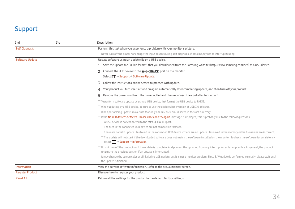 Support, Support 34, 34 support | Samsung ViewFinity S8 32" 4K HDR Monitor User Manual | Page 34 / 43