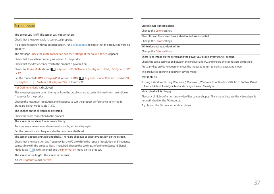 Screen issue | Samsung ViewFinity S8 32" 4K HDR Monitor User Manual | Page 37 / 43