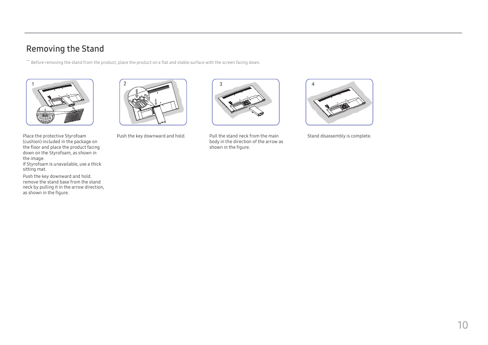 Removing the stand | Samsung S24A310NHN 24" 16:9 VA Monitor User Manual | Page 10 / 32