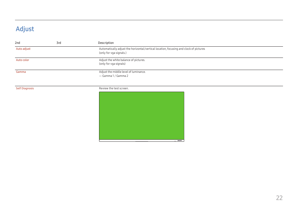 Adjust, 22 adjust | Samsung S24A310NHN 24" 16:9 VA Monitor User Manual | Page 22 / 32