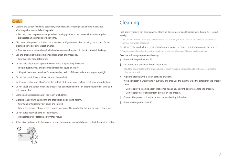 Cleaning | Samsung S24A310NHN 24" 16:9 VA Monitor User Manual | Page 7 / 32