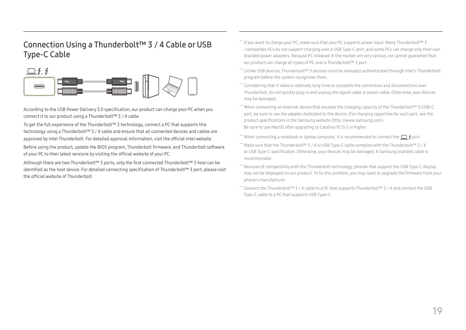 Connection using a thunderbolt™ 3 / 4 cable, Or usb type-c cable | Samsung FT874 31.5" 16:9 4K VA Monitor User Manual | Page 19 / 40