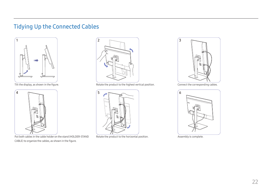 Tidying up the connected cables, 22 tidying up the connected cables | Samsung FT874 31.5" 16:9 4K VA Monitor User Manual | Page 22 / 40