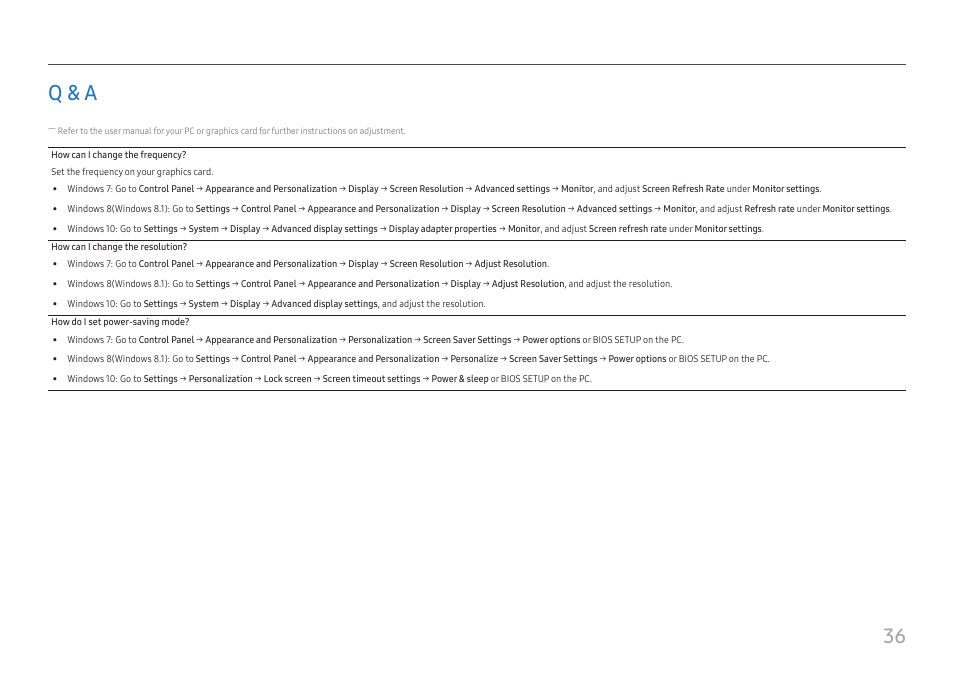 Q & a, How can i change the, Resolution | 36 q & a | Samsung FT874 31.5" 16:9 4K VA Monitor User Manual | Page 36 / 40