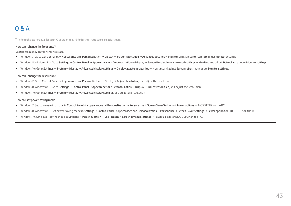 Q & a, 43 q & a | Samsung CJ791 34" 21:9 Curved FreeSync VA Monitor User Manual | Page 43 / 48