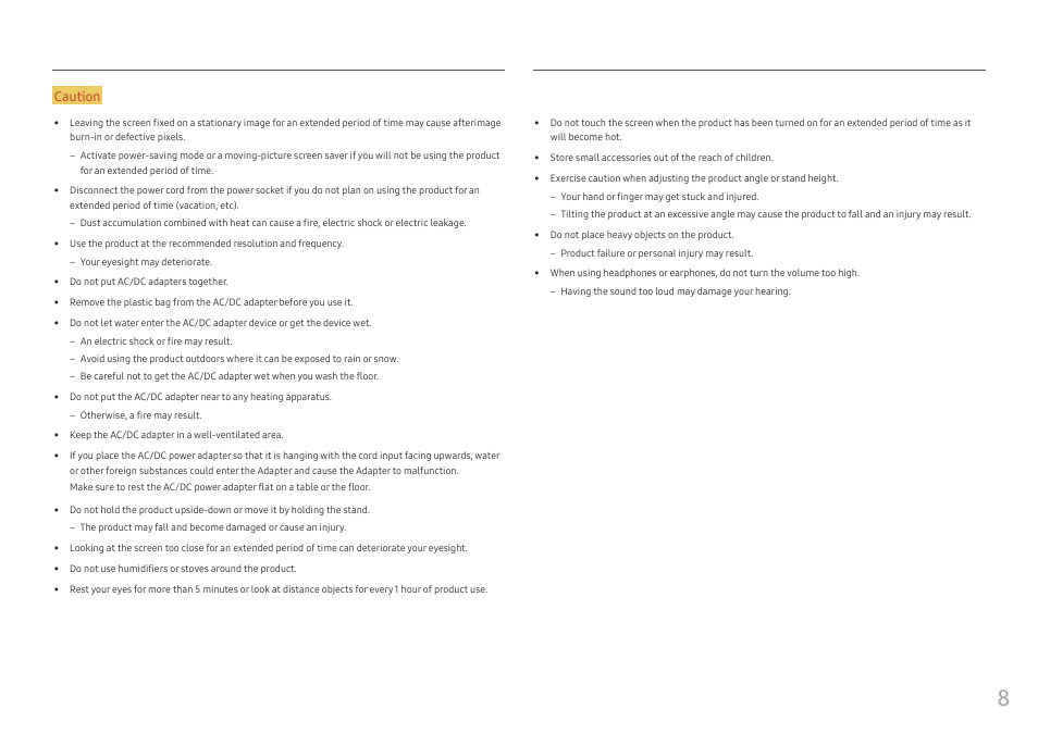 Caution | Samsung CJ791 34" 21:9 Curved FreeSync VA Monitor User Manual | Page 8 / 48