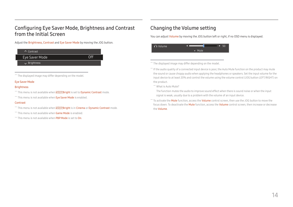 From the initial screen, Changing the volume setting | Samsung ViewFinity UR59C 32" 4K Curved Monitor User Manual | Page 14 / 44