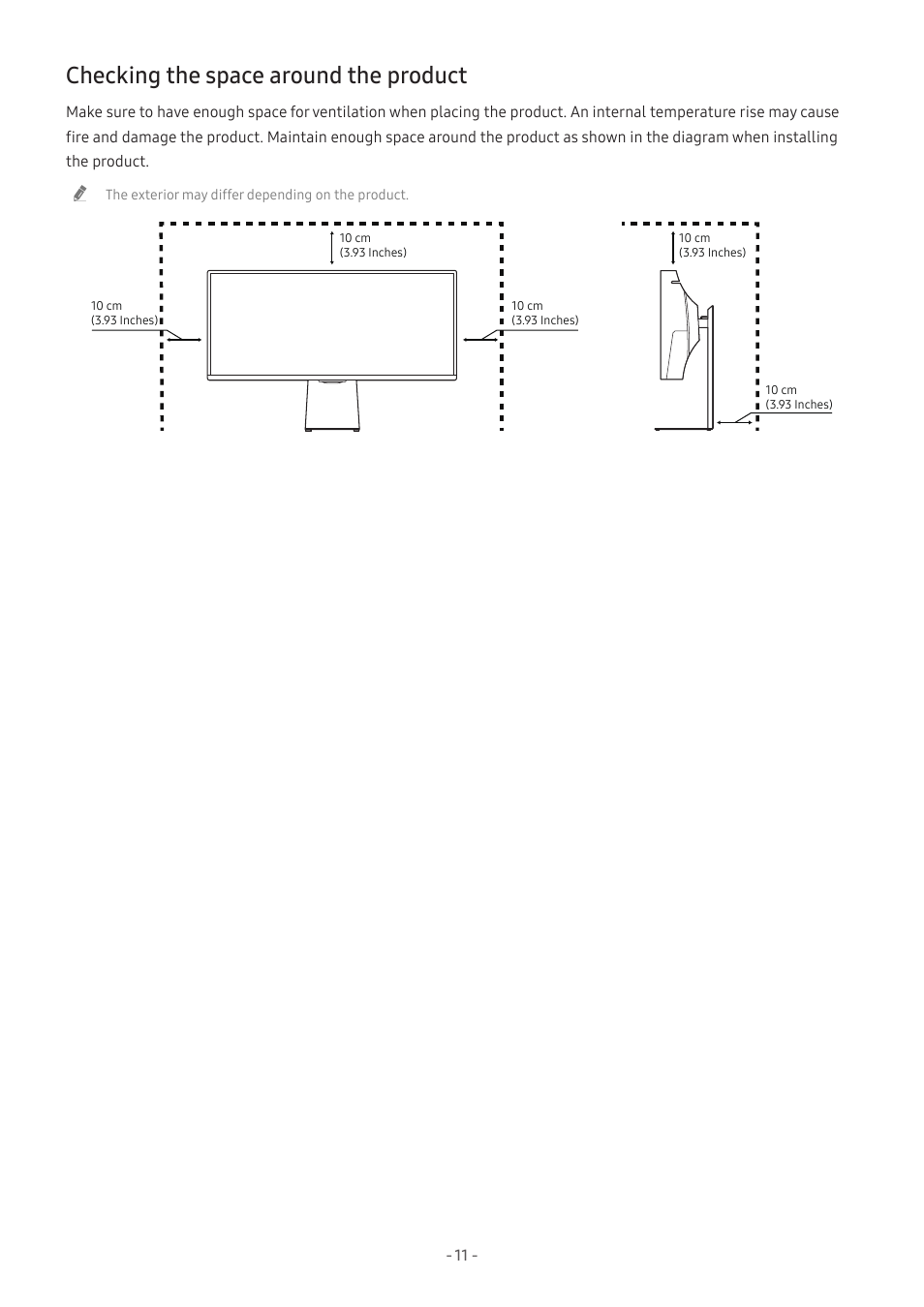 Checking the space around the product | Samsung Odyssey OLED G8 34" 1440p HDR 175 Hz Curved Ultrawide Gaming Monitor (Silver) User Manual | Page 11 / 35