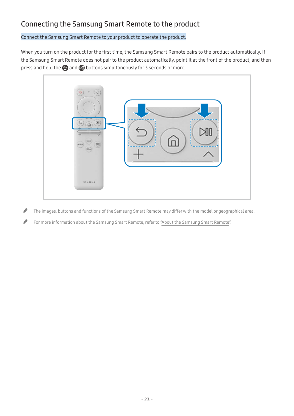 Connecting the samsung smart remote to the product | Samsung Odyssey OLED G8 34" 1440p HDR 175 Hz Curved Ultrawide Gaming Monitor (Silver) User Manual | Page 23 / 35