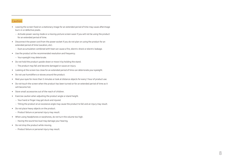 Caution | Samsung C49RG9 49" 32:9 120 Hz Curved FreeSync HDR VA Gaming Monitor User Manual | Page 8 / 56