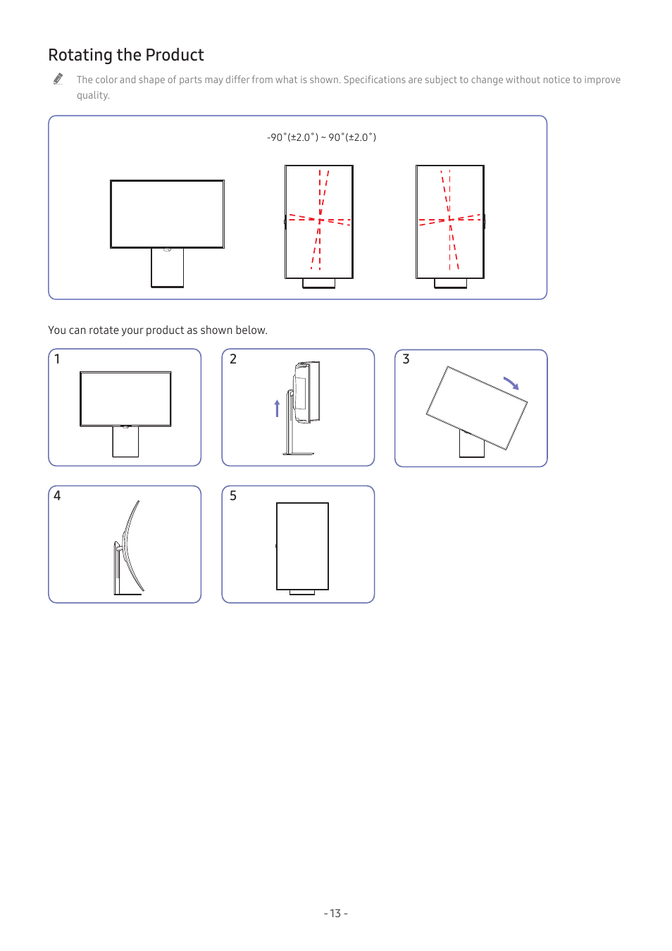 Rotating the product, 13 rotating the product | Samsung Odyssey Ark 55" 4K HDR 165 Hz Curved Gaming Monitor User Manual | Page 13 / 42