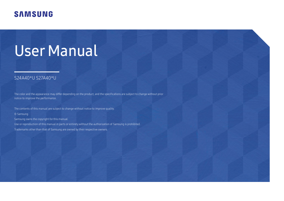 Samsung LS27A400UJNXZA 27" IPS Monitor User Manual | 39 pages