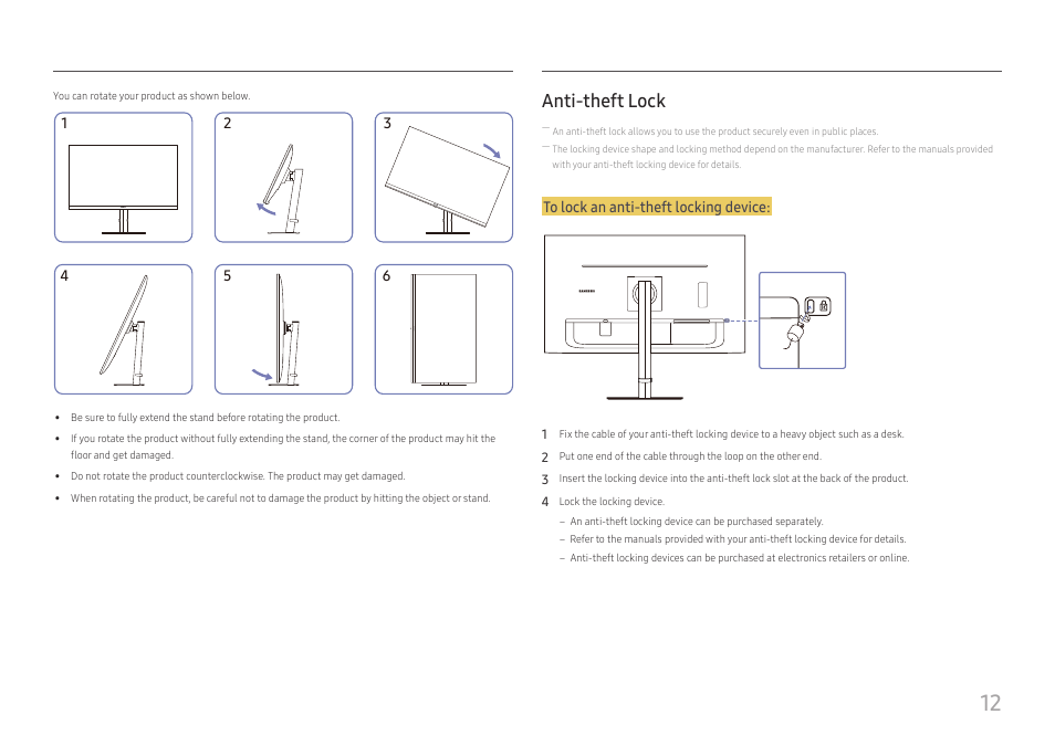 Anti-theft lock | Samsung LS27A400UJNXZA 27" IPS Monitor User Manual | Page 12 / 39
