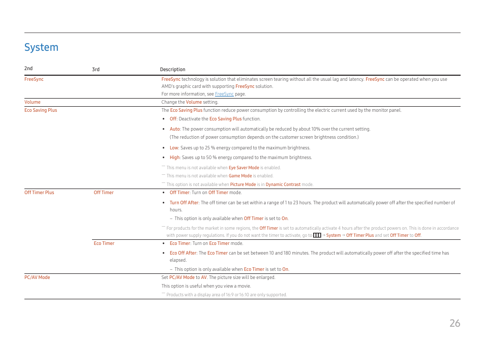 System, System 26, 26 system | Samsung LS27A400UJNXZA 27" IPS Monitor User Manual | Page 26 / 39