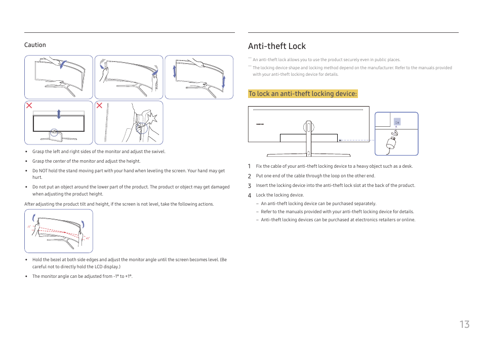 Anti-theft lock | Samsung S95UA 49" 1440p HDR 120 Hz Curved Ultrawide Monitor User Manual | Page 13 / 45