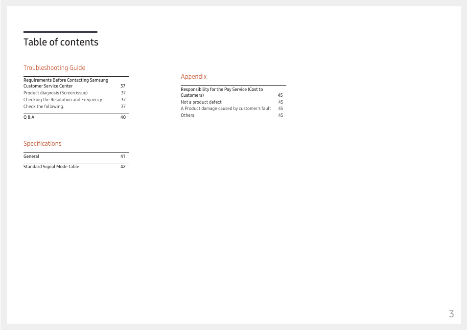 Table of contents 3 | Samsung S95UA 49" 1440p HDR 120 Hz Curved Ultrawide Monitor User Manual | Page 3 / 45
