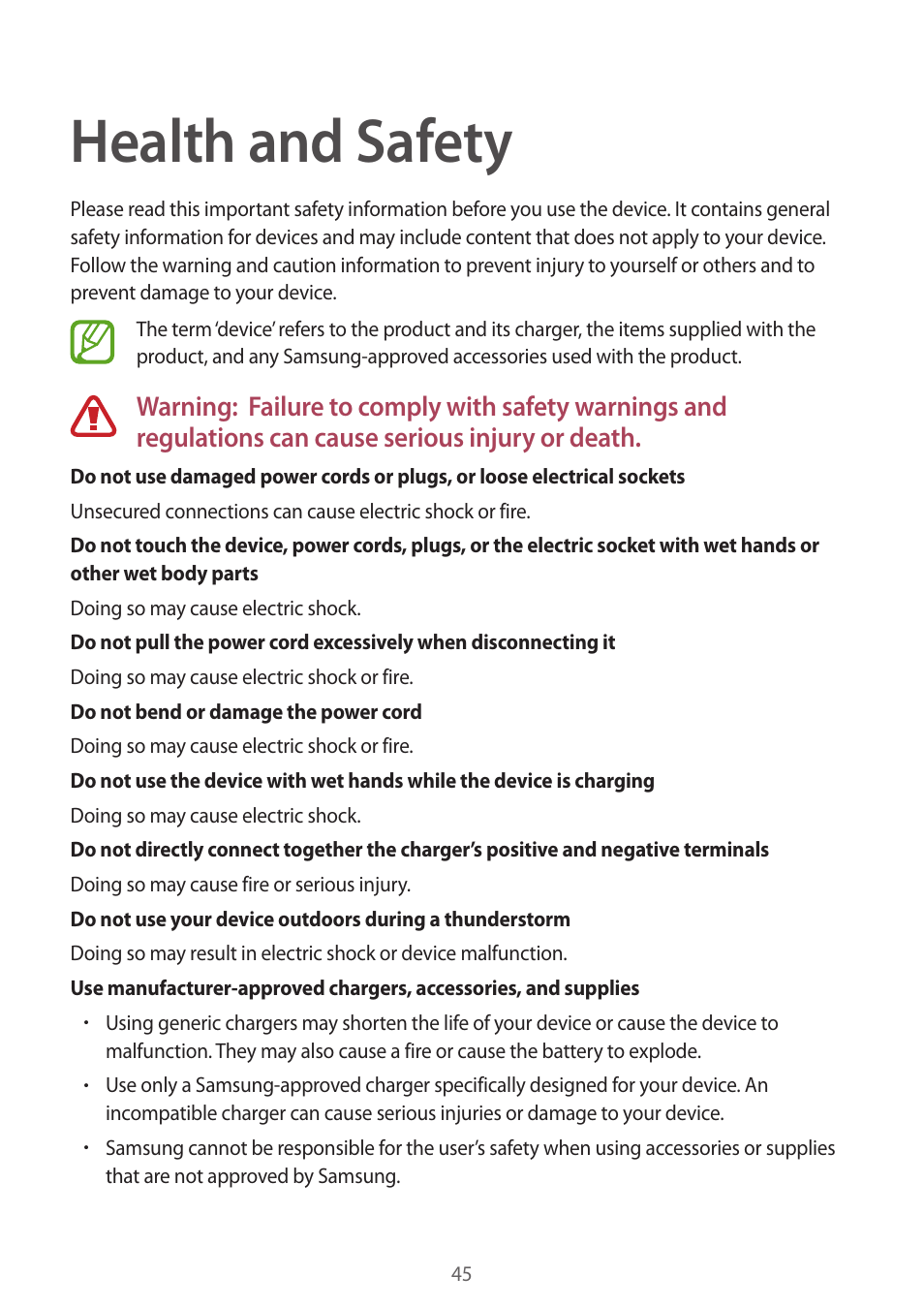 Health and safety | Samsung Galaxy Buds2 Pro Noise-Canceling True Wireless In-Ear Headphones (Graphite) User Manual | Page 45 / 55