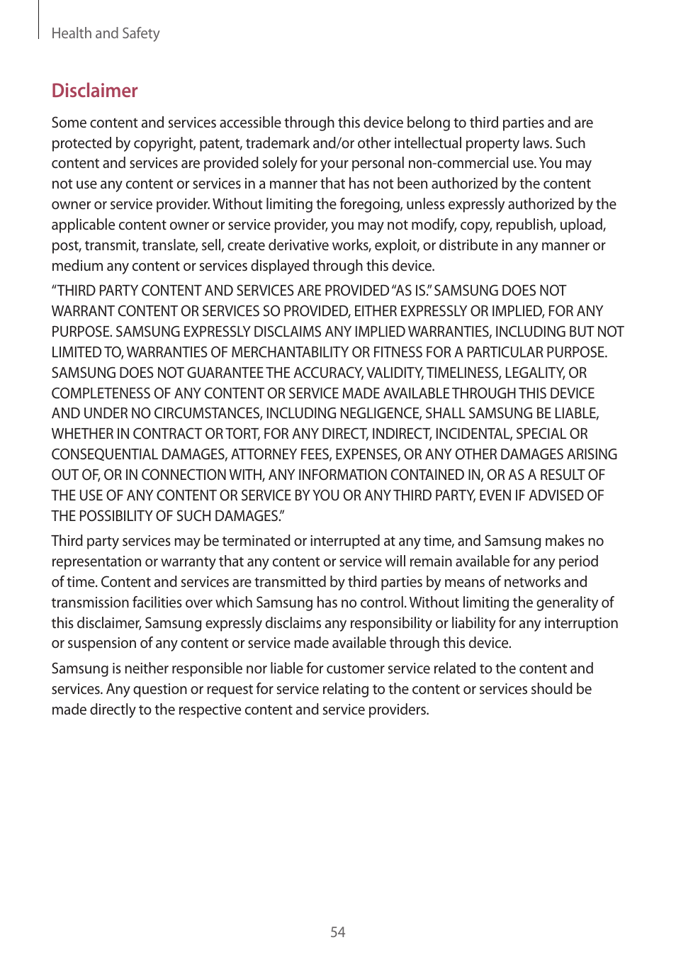 Disclaimer | Samsung Galaxy Buds2 Pro Noise-Canceling True Wireless In-Ear Headphones (Graphite) User Manual | Page 54 / 55