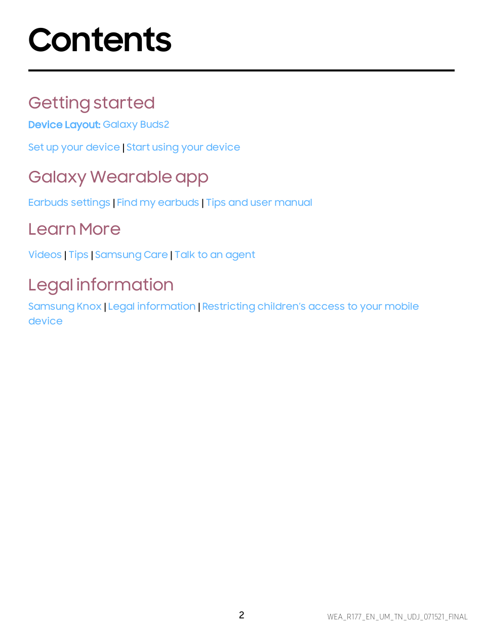 Samsung Galaxy Buds2 Noise-Canceling True Wireless In-Ear Headphones (Lavender) User Manual | Page 2 / 27