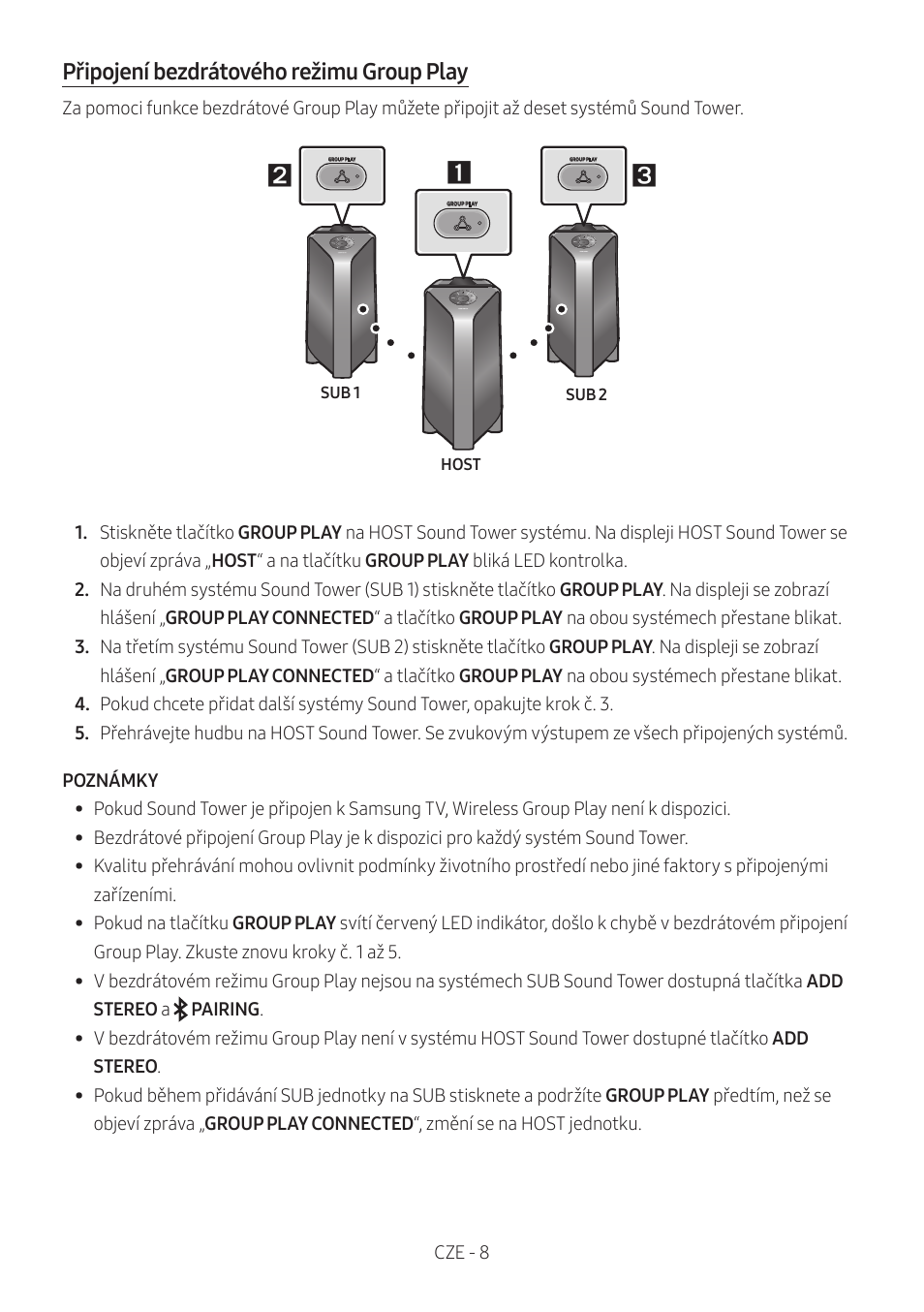 Připojení bezdrátového režimu group play | Samsung MX-T50 Giga Party 500W Wireless Speaker User Manual | Page 102 / 512